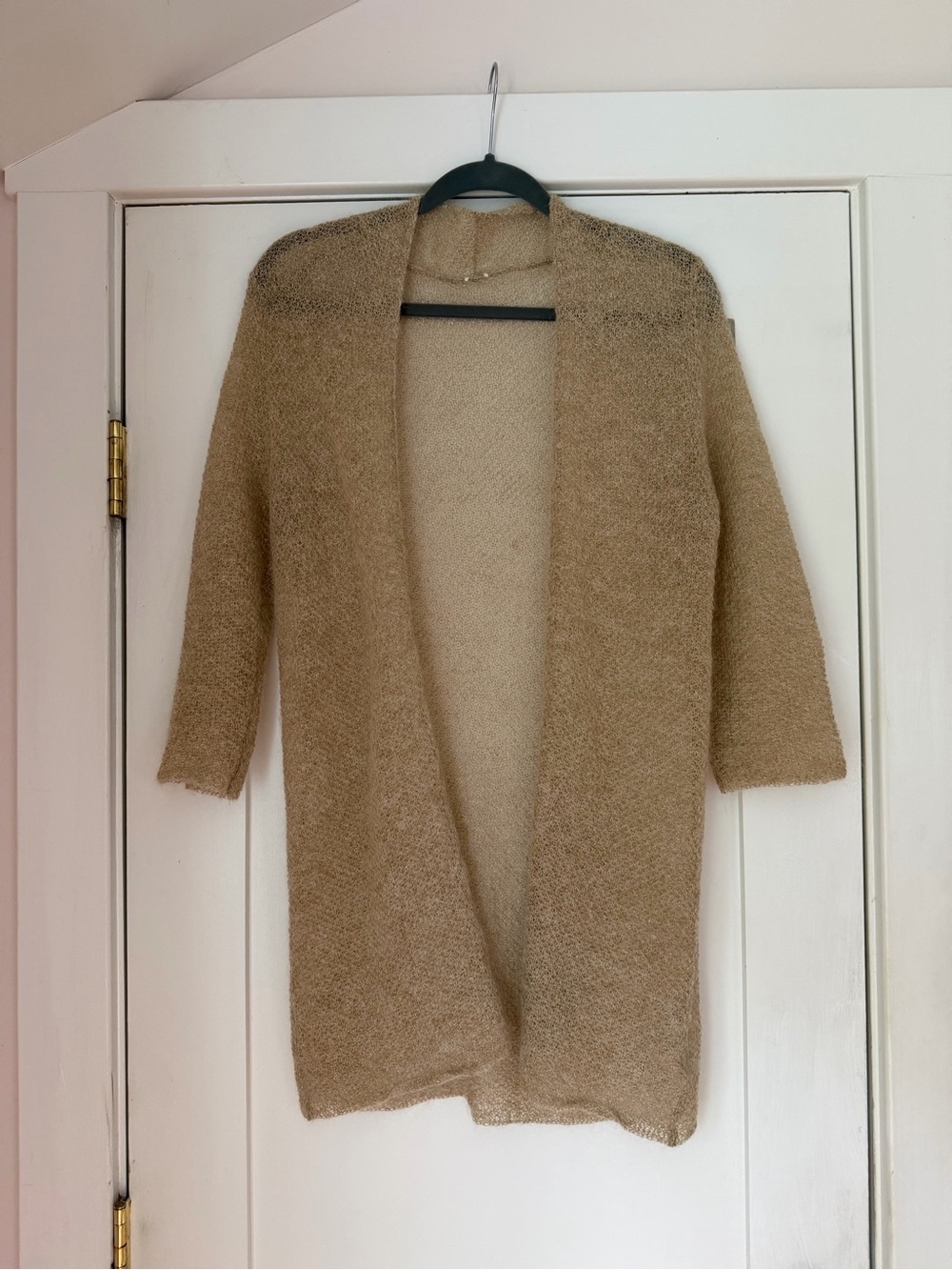 Open-Front Beige Women's Sheer Sweater Cardigan